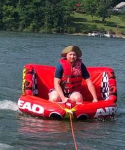 Airhead Big Mable Towable 1-2 Rider Tube for Boating and Water Sports, Heavy Duty Full Nylon Cover with Zipper, EVA Foam Pads, Patented Speed Safety Valve for Inflating & Deflating, Dual Tow Points 30 81YzYFGsk2L