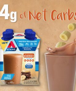 Atkins Chocolate Banana Protein Shake, 15g Protein, Low Glycemic, 4g Net Carb, 2g Sugar, Keto Friendly, 12 Count 11 81YzsCaDOiL