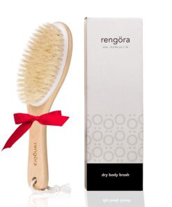 Exfoliating Body Scrubber: Dual-Use for Wet/Dry Exfoliation, Lymphatic Drainage & Cellulite Smoothing - Natural Boar Bristle Dry Brushing Body Brush, Ergonomic Handle, Easy to Clean by Rengöra 18 81YzzForjYL