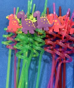 FZR Legend 24 Reusable Dinosaur Drinking Plastic Straws + 6 Dinosaur Temporary Tattoos for Kids Girls Boys | Dinosaur Birthday Party Supplies Three Rex Party Favors Decorations with Cleaning Brush 34 81Z Bb2TWlL