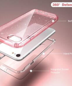 IDweel iPhone SE 2020 Case Glitter Pink, iPhone SE 2022 Case,iPhone 8 & 7 Case,Full-Body Shockproof Case with Build in Screen Protector Heavy Duty Shock Resistant Hybrid Rugged Cover,Glitter Pink 11 81Z SJ76UwL