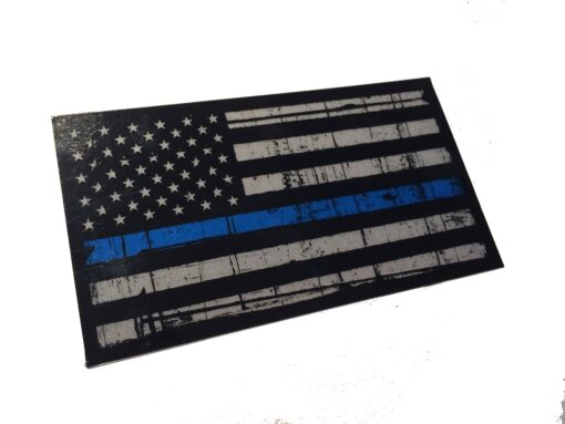 Tattered 3M Reflective Thin Blue Line 3.5 X 2 Decal Sticker United States Us Flag Tactical Police Law Enforcement