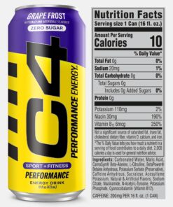 C4 Energy Carbonated Zero Sugar Energy Drink, Pre Workout Drink + Beta Alanine, Purple Frost, 16 Fl Oz (Pack of 12) Grape Frost 16 Fl Oz (Pack of 12) 9 81Z5DzrxREL