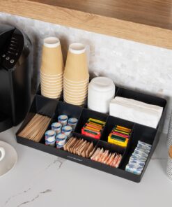 Mind Reader, Countertop Organizer, Coffee Bar, Kitchen Cup and Condiment Station, 17.875" L x 9.5" W x 6.625" H, Black 17.875"L x 9.5"W x 6.625"H, 27 81Z6MZKmz0L
