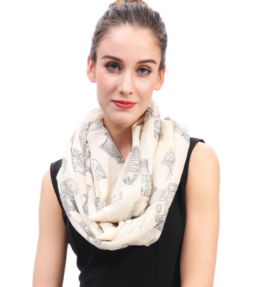 Vintage Camera Print Women's Infinity Scarf, Lightweight for Spring Fall Winter Beige