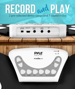 Pyle Compact & Ultra-Thin Portable Machine w/ 9 Electronic Pads, Foot Pedals, Drumsticks, & Power Supply Tabletop Roll Loaded W/Drum Electric Kits & Songs, Headphone Jack 9 81ZFzvdXchL