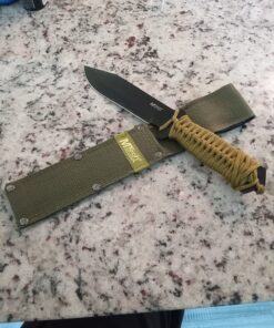 MTech USA – Fixed Blade Knife –Black Stainless Steel Blade, Green Cord Wrapped Handle, Full Tang, Includes Nylon Sheath - Hunting, Camping, Survival, Tactical, EDC – MT-528C, Small 32 81ZLjrEJtKL