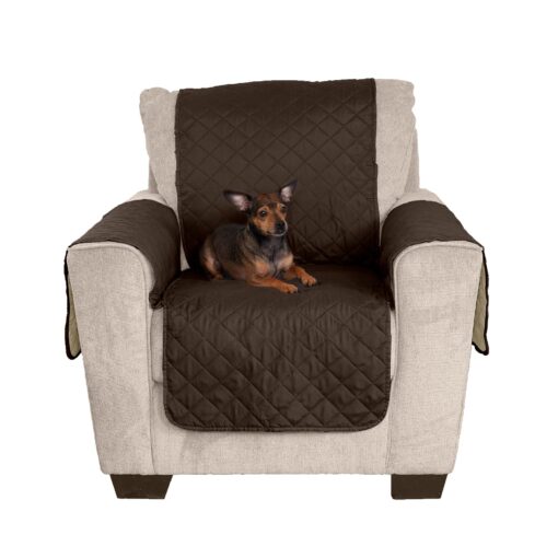 Furhaven Water-Resistant & Reversible Chair Cover Protector for Dogs, Cats, & Children - Two-Tone Pinsonic Quilted Living Room Furniture Cover - Espresso/Clay, Chair Reversible Two Tone Espresso & Clay