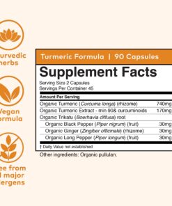 ORGANIC INDIA Turmeric Curcumin Herbal Supplement - Joint Mobility & Immune System Support, Healthy Inflammatory Response, Whole Root Supplement, Organic Trikatu, USDA Certified Organic - 90 Capsules 90 Count (Pack of 1) 12 81ZQjAnskxL
