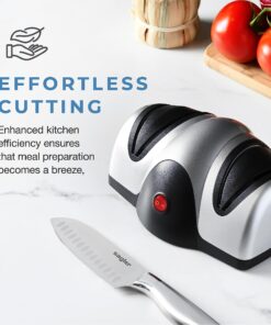 Electric Kitchen Knife Sharpener - Professional Knife Sharpener for Straight Edge Knives - 2 Stage Knife Sharpener with Sapphirite Wheels - Repair, Restore & Polish Blades & Cutters - Black Sagler 14 81ZTYI2rjvL