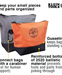 Klein Tools 55470 Utility Bag, Stand-Up Zipper Tool Bags, Tough 1680d Ballistic Weave, Reinforced Bottoms, Orange/Black, Gray/Black, 2-Pack 18 81ZXaBmohL