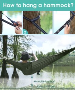 G4Free Large Camping Hammock with Mosquito Net 2 Person Pop-up Parachute Lightweight Hanging Hammocks Tree Straps Swing Hammock Bed for Outdoor Backpacking Backyard Hiking Army Green 27 81ZY4BeUpmL