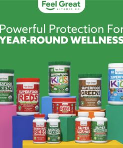 The Feel Great Vitamin Company USDA Organic Superfood Greens Powder - Berry Flavor, Vegan Organic Super Greens, Fruit and Vegetable Supplement, Enzymes & Probiotics. Greens and Superfoods Supplement. Adult Berry 15 81ZZc5Y l6L