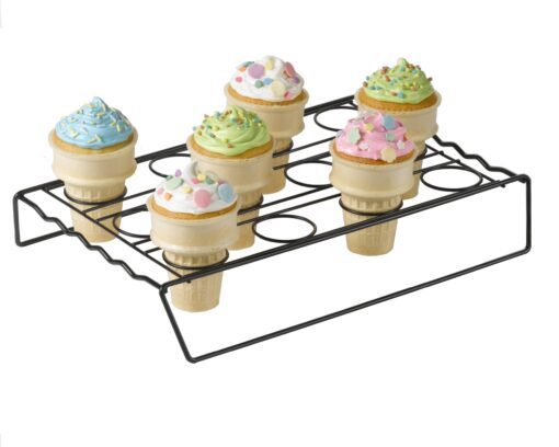 Nifty Ice Cream Cone Cupcake Baking Rack – Holds up to 12 Medium & Large Cupcake Cones, Non-Stick, Dishwasher Safe, Use for Baking, Cooling & Serving Treats