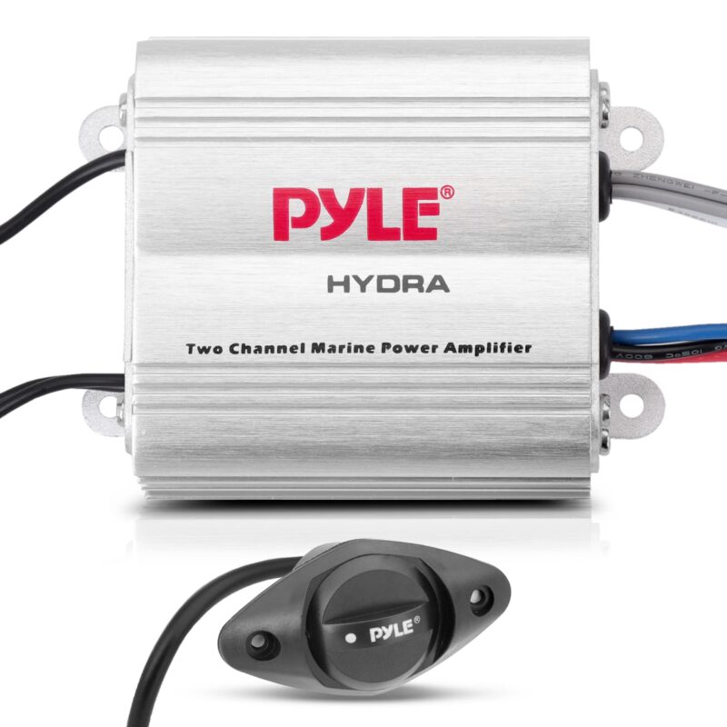 Pyle Hydra Marine Amplifier - Upgraded Elite Series 400 Watt 2 Channel Micro Amplifier - Waterproof, GAIN Level Controls, RCA Stereo Input, 3.5mm Jack & Volume Control (PLMRMP1A) Standard Packaging