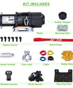 AC-DK 4500 lb. Electric Synthetic Rope ATV/UTV Winch Kits, DC 12V Wireless Winch for Towing Off Road Trailer Winch with Wireless Remote Control, Winch Mounting Bracket, Winch Rope Stopper 4500lb Winch with Synthetic Rope 13 81Zf5DElrpL