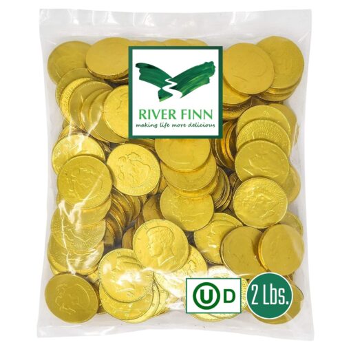 Solid Milk Chocolate Large Kennedy Gold Coins - 2 Full Pounds Bulk Wholesale by RiverFinn Basic