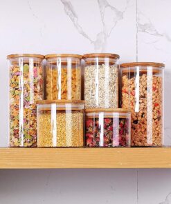 Alternative view of ComSaf Airtight Canisters for Bulk Food Storage Set of 3-17/22/43oz, BPA Free High Borosilicate Glass Cookies Jar with Bamboo Lid, Cylinder Cereal Container with Sealing 17oz/22oz/43oz