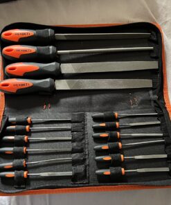 REXBETI 25Pcs Metal File Set, Premium Grade T12 Drop Forged Alloy Steel, Flat/Triangle/Half-round/Round Large File and 12pcs Needle Files with Carry Case, 6pcs Sandpaper, a brush,a pair working gloves 41 81Zgk4U0glL