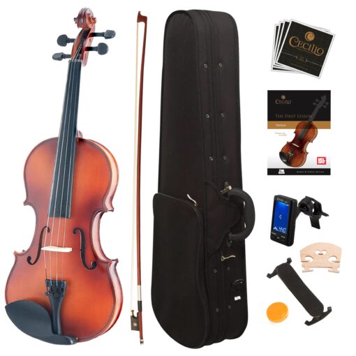 Mendini By Cecilio Violin For Kids & Adults - 4/4 MV300 Satin Antique, Student or Beginners Kit w/Case, Bow, Extra Strings, Tuner, Lesson Book - Stringed Musical Instruments 4/4 (Full Size)