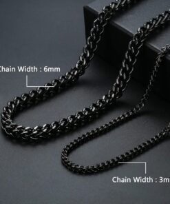 FIBO STEEL 3-6mm Curb Chain Necklace for Men Stainless Steel Biker Punk Style 18.0-30.0 inches Silver,Black,Gold 18 Inches Black-tone, 3mm width 11 81ZkfwXC2TL