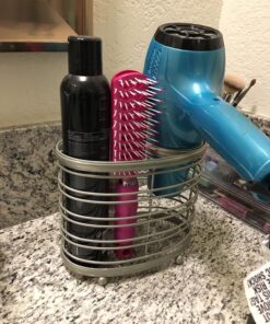 Spectrum Diversified Ashley Countertop Hair Dryer & Accessory Organizer Station Styling Tool Caddy for Brushes, Flat Irons, Curling Wands & Makeup Applicators, Satin Nickel 22 81ZlJLE5mnL
