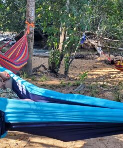 Wise Owl Outfitters Camping Hammock - Camping Essentials & Camping Gifts, Portable Hammock Single or Double Hammock for Outdoor, Indoor w/Hammock Straps Navy & Lt Blue Medium 29 81ZloK6NbmL