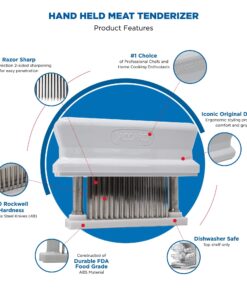 Jaccard 48-Blade Meat Tenderizer, Original Super 3 Meat Tenderizer, Durable Meat Tenderizer with Stainless Steel Razor-Sharp Knives, 4" x 1.5" x 5.75", White Pack of 1 22 81ZmjAhNFPL
