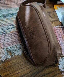 Vetell Classic Men's Leather Toiletry Bag and Dopp Kit with Upper and Lower Zippered Compartments, 2 Mesh Bottle Pouches, and Carrying Handle - The Best Gift for Men. 66 81ZmpxSeMKL