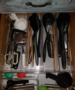 mDesign Plastic Adjustable/Expandable Divided Drawer Storage Organizer with 4 Compartments for Kitchen Pantry, Cupboard, Cabinet, Hold Silverware, Utensils, Cutlery - Ligne Collection - Clear 4 Compartment Expandable Pack of 1 39 81ZoR mFDAL