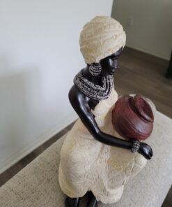 Deco 79 Polystone Woman Sitting African Sculpture with Red Water Pot, 6" x 6" x 10", Cream 6" x 6" x 10" 32 81ZodYDU91L