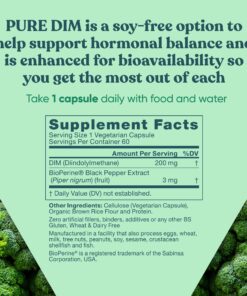 DIM Supplement Pure 200 Mg for Women or Men – Estrogen Hormone Balance Supplement for Energy, Fatigue, Stress, Menopause, Hot Flashes – Enhanced Bioavailability BioPerine – 60 Vegan Soft Capsules 24 81a2bnsgNyL