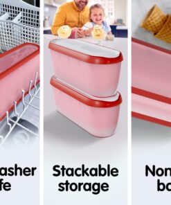 SUMO Ice Cream Containers with Lids for Homemade Ice Cream - Set of 2 Tubs - 1.5 Quart or 3 Pints per Container, Reusable Ice Cream Containers for Freezer Storage, Red 26 81a3v1lR9wL