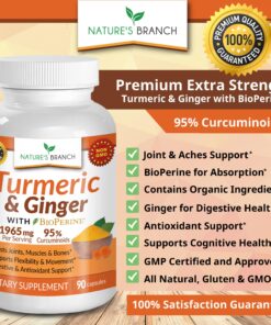 Extra Strength Turmeric Curcumin and Ginger & BioPerine - 1965mg Joint Support Supplement for Aches with Black Pepper Powder Extract - Premium Made in USA | Vegan Natural Non GMO Pills | 90 Capsules 20 81a6r OP9kL 2