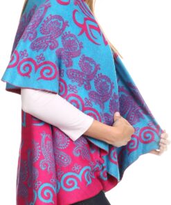 Sakkas Balie Reversable Printed Mid Weight Warm Poncho Throw Shawl/Cardigan One Size Turq / Rose 7 81aBjXxCqL