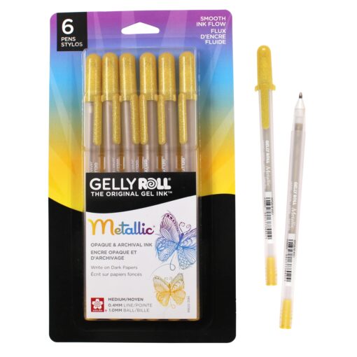 SAKURA Gelly Roll Metallic Gel Pens - Pens for Scrapbook, Journals, or Drawing - Metallic Gold Ink - Medium Line - 6 Pack 6 Count (Pack of 1)