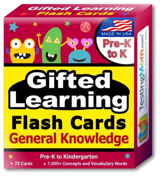 TestingMom.com Gifted Learning Flash Cards for Kids - General Knowledge Flashcards for Pre K to Kindergarten - G&T Educational Practice Test: CogAT, Iowa, OLSAT, NYC Gifted & Talented, WPPSI, AABL