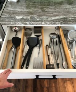 Large Kitchen Drawer Organizer - Expandable Bamboo Drawer Dividers (17.5" - 22") - Adjustable Separators for Kitchen, Clothes, Dresser, Bedroom, Bathroom, and Desk Drawers - 4 Pack (Natural) Natural 45 81aE 6n02pL