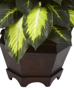 Nearly Natural Triple Golden Dieffenbachia with Wood Vase, Green, 20" x 18" x 22" 27 81aGeDinAuL