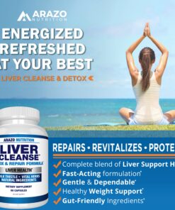 Arazo Nutrition Liver Cleanse Detox & Repair Formula – Milk Thistle Herbal Support Supplement: Silymarin, Beet, Artichoke, Dandelion, Chicory Root 24 81aINGerqwL