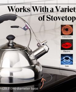 Willow & Everett Whistling Tea Kettle for Stove Top - 2.75 Quart Tea Pots for Stove Top w/Stainless Steel, Mirror Finish & Strainer Single Handle 31 81aLKXVcV3L