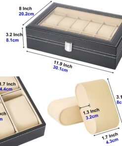 READAEER 12 Slot PU Leather Watch Box Display Case Jewelry Organizer with Glass Top 24 81aLNZ2bxVL