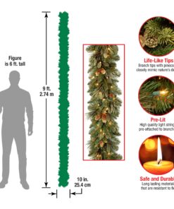 National Tree Company Pre-Lit Artificial Christmas Garland, Green, Carolina Pine, White Lights, Decorated with Pine Cones, Plug In, Christmas Collection, 9 Feet 100 Lights 13 81aLSMGFSOL
