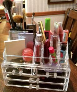 Ikee Design Clear Acrylic Makeup Organizer, Elegant Makeup Storage Organizer for a Stylish Vanity, Bathroom, or Dresser Décor, Clear Design for Easy Visibility and Quick Access 1) 1 Top 4 Drawers 71 81aNISsc0L