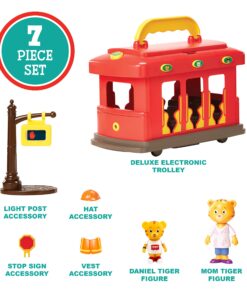 Daniel Tiger's Neighborhood Deluxe Electronic Trolley Vehicle with 2 Songs, 12 Phrases, Sounds & Light! Daniel & Mom Tiger Figures Included, For Ages 3+ 32 81aRCeEfdQL 1
