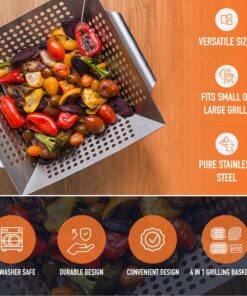 Grill Basket - Yukon Glory™ 3-Piece Mini Grilling Basket Set - Stainless Steel Perforated Grill Baskets for Grilling Veggies Seafood and Meats Includes Grill Pan - Square Basket and Circular Basket 24 81aRp yfAjL