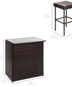 Best Choice Products 3-Piece All-Weather Wicker Bar Table Set for Indoor Outdoor, Kitchen, Patio, Backyard w/ 2 Stools, Glass Tabletop, Storage Shelves - Brown 25 81aW8R0LWOL