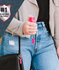 SABRE Pepper Spray, Supports National Breast Cancer Foundation, Maximum Police Strength OC Spray, Quick Release Keychain for Easy Carry and Fast Access, Finger Grip for More Accurate Aim, 25 Bursts Pink (1-Pack) 27 81aWunmOWSL