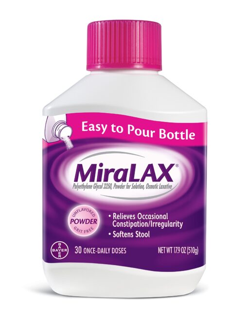 MiraLAX Laxative Powder for Gentle Constipation Relief, #1 Dr. Recommended Brand, 30 Dose Polyethylene Glycol 3350, stimulant-free, softens stool, Red, 1.11 Pound (pack of 1)