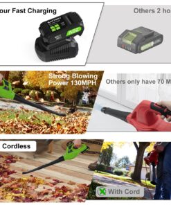 Leisch Life Cordless Leaf Blower Battery Operated,20V Handheld Electric Leaf Blower w/2.0Ah Battery & Fast Charger, 2 Speed Mode, Lightweight Battery Powered Blowers for Patio, Blowing Leaves and Snow Green 23 81abhg3eiwL 1